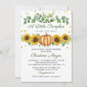 緑のひまわり秋かぼちゃ赤ちゃんシャワー 招待状 (正面)