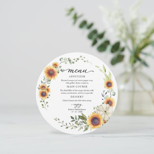 緑のひまわり秋ブライダルシャワーラウンドメニュー 招待状 (スタンド正面)