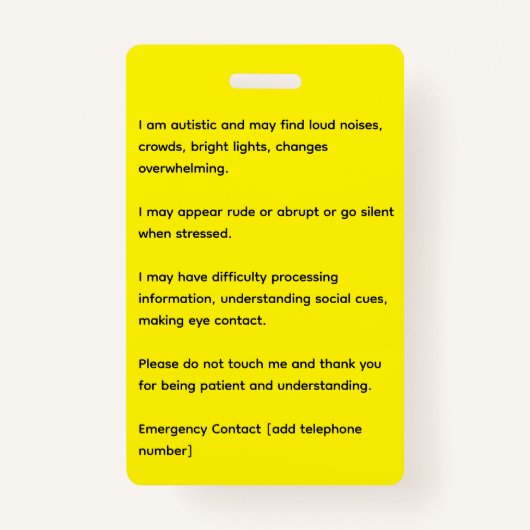 緑のひまわり自閉症アラートの写真IDとニーズ バッジ (裏面)