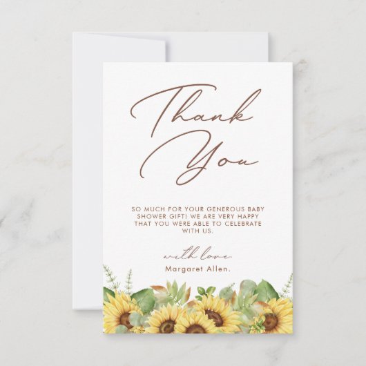 緑のひまわり赤ちゃんシャワーありがとう サンキューカード (正面)