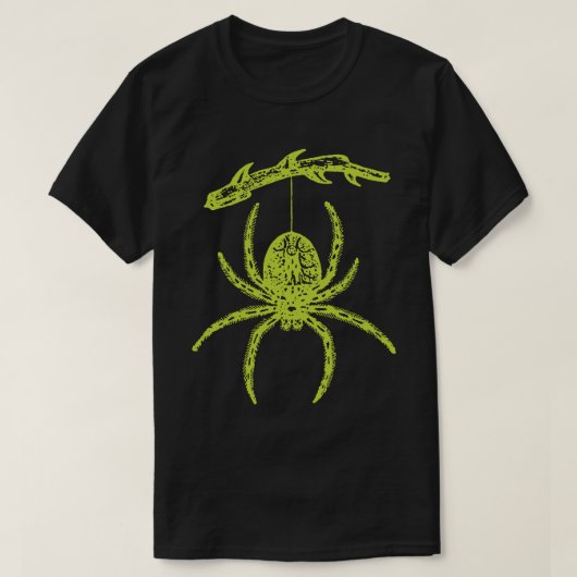 緑のぶら下がったクモの枝Tシャツ Tシャツ (デザイン正面)