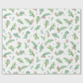 緑のもみの水彩画のクリスマスの包装紙 ラッピングペーパー (フラット)