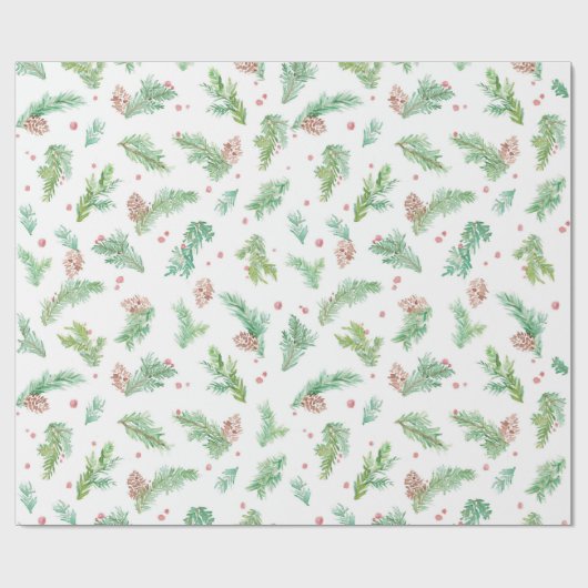 緑のもみの水彩画のクリスマスの包装紙 ラッピングペーパー (フラット)