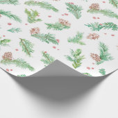 緑のもみの水彩画のクリスマスの包装紙 ラッピングペーパー (角)