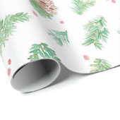 緑のもみの水彩画のクリスマスの包装紙 ラッピングペーパー (ロールコーナー)