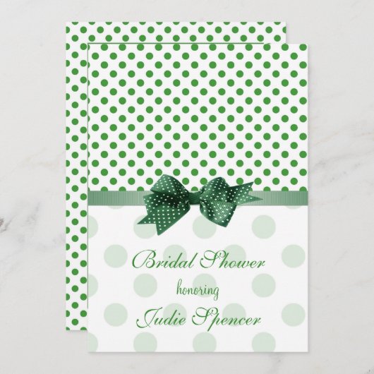 緑のりんごの白い水玉模様のブライダルシャワーの招待 招待状 (正面/裏面)