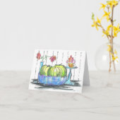 緑のりんごカップケーキおよび花のメッセージカード カード (黄色い花)