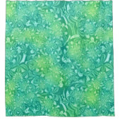 緑のろうけつ染めの花シャワーカーテン シャワーカーテン (正面)