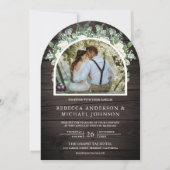 緑のアイボリーフローラオールインワンウッドアーチ結婚ズ 招待状 (正面)