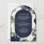 緑のアイボリーフローラオールインワンネイビー結婚ルアーチズ 招待状 (裏面)