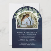 緑のアイボリーフローラオールインワンネイビー結婚ルアーチズ 招待状 (正面)