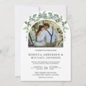 緑のアイボリーフローラオールインワン結婚アーチズ 招待状 (正面)