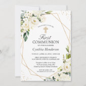 緑のアイボリーフローラファーストコミューン招待状 招待状 (正面)