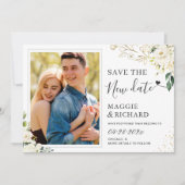 緑のアイボリー金ゴールドのフローラ救写真新日付 セーブザデート (正面)