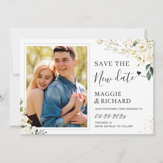 緑のアイボリー金ゴールドのフローラ救写真新日付 セーブザデート (正面)