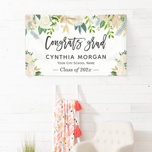 緑のアイボリー金ゴールドフローラ院卒業 横断幕 (インサイチュ)