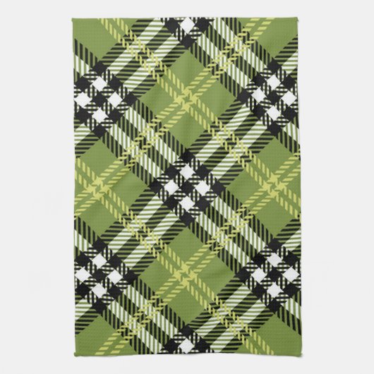 緑のアイルランドの格子縞パターン キッチンタオル (縦)