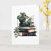 緑のアカデミズムの本と植物 カード (黄色い花)