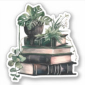 緑のアカデミズムの本と植物 シール (正面)