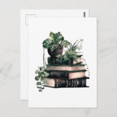 緑のアカデミズムの本と植物 ポストカード (正面/裏面)