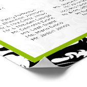 緑のアクセント黒と白のダマスクのシーティングチャート ポスター (角)