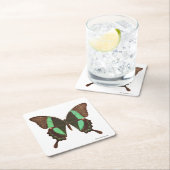 緑のアゲハチョウの蝶 スクエアペーパーコースター (インサイチュ)