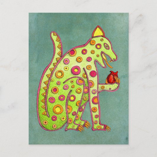 緑のアステカポストカードにMayan Jaguar ポストカード (正面)
