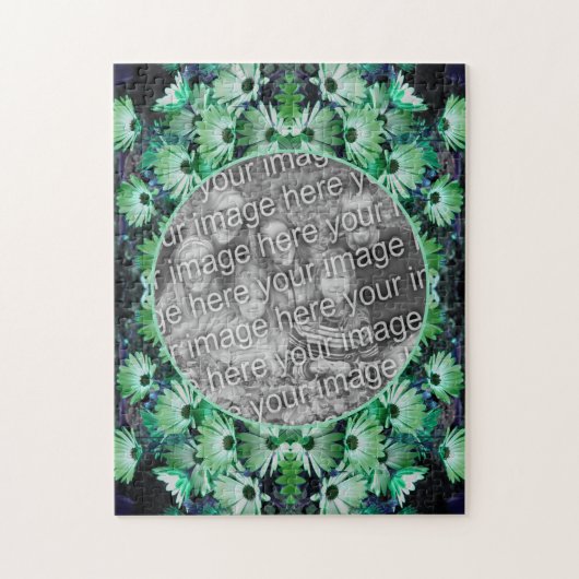 緑のアフリカのデイジーの花のフレームあなたの写真を追加 ジグソーパズル (縦)