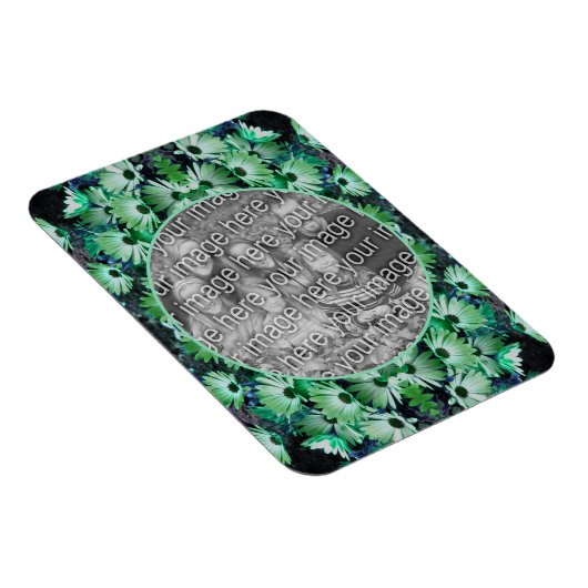 緑のアフリカのデイジーの花のフレームあなたの写真を追加 マグネット (右側)