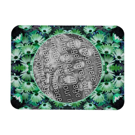 緑のアフリカのデイジーの花のフレームあなたの写真を追加 マグネット (横)