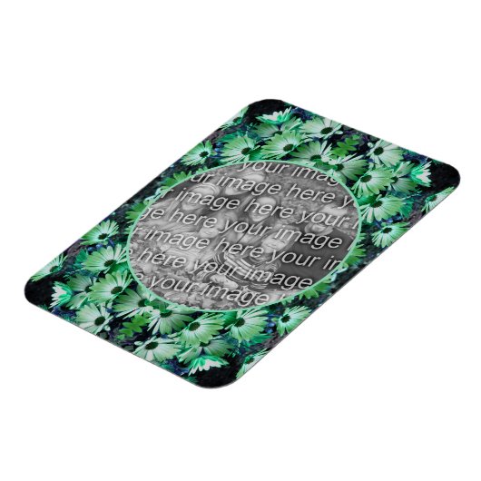 緑のアフリカのデイジーの花のフレームあなたの写真を追加 マグネット (左側)