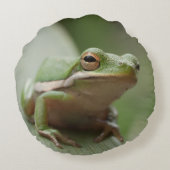 緑のアマガエル2は枕のあたりで味方しました ラウンドクッション (裏面)