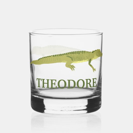 緑のアリゲーターリアリスティックパーソナライズされたグラフィック ウイスキーグラス (正面)