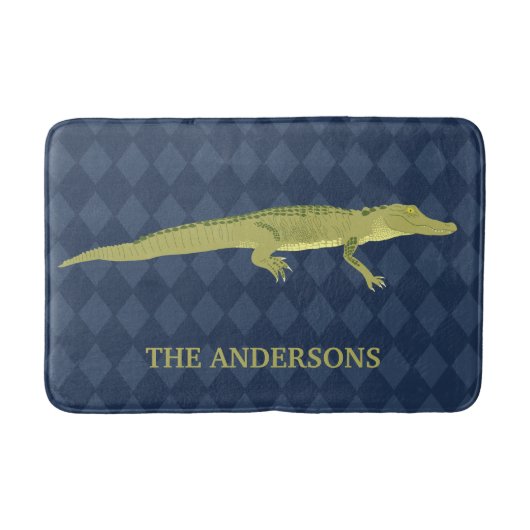 緑のアリゲーターリアリスティックパーソナライズされたグラフィック バスマット (正面)