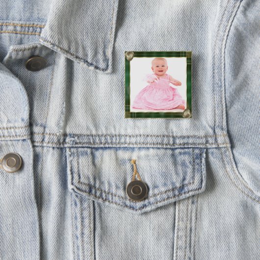 緑のアンティークフレームここに写真を追加 缶バッジ (インサイチュ)