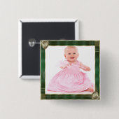 緑のアンティークフレームここに写真を追加 缶バッジ (正面&裏面)