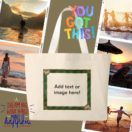 緑のアンティークフレーム写真の追加引用文 ラージトートバッグ