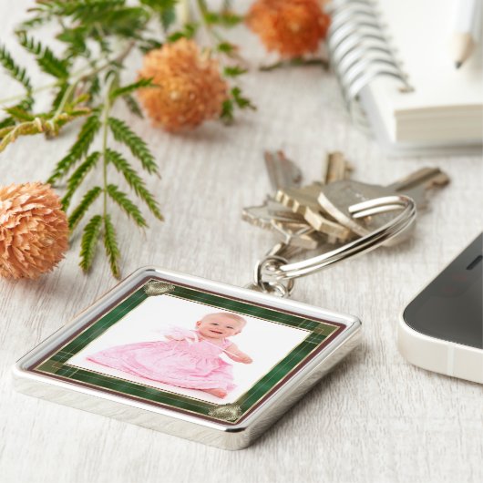 緑のアンティーク枠ここに写真を追加 キーホルダー (側面)