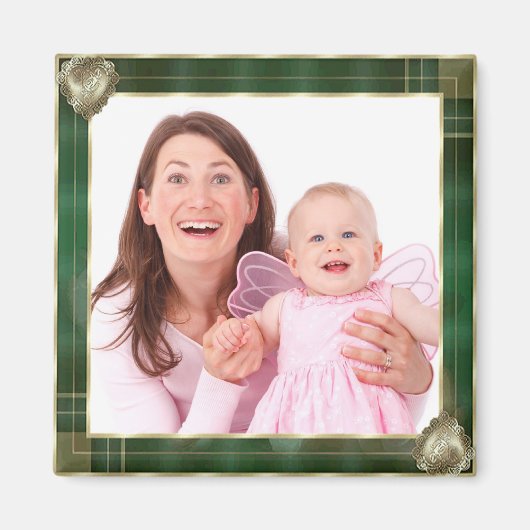 緑のアンティーク枠ここに写真を追加 マグネット (正面)