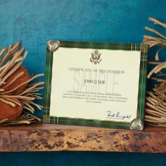 緑のアンティーク枠と銀色の写真 フォトプラーク (側面)