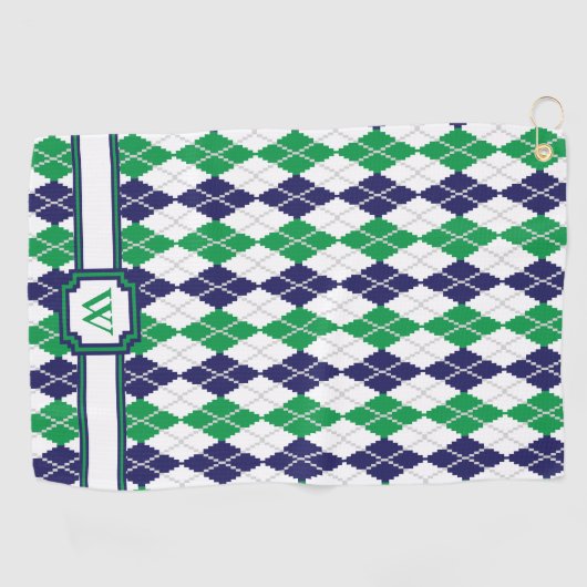 緑のアーガイル柄のなゴルフタオル ゴルフタオル (横)