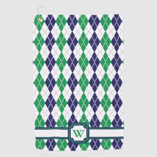 緑のアーガイル柄のなゴルフタオル ゴルフタオル (正面)