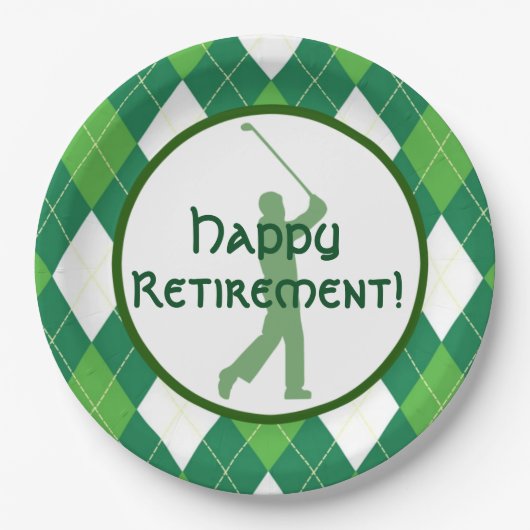 緑のアーガイル柄のなパターンおよびゴルフパーティー ペーパープレート (正面)