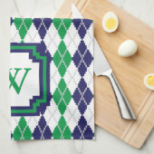 緑のアーガイル柄のな台所タオル キッチンタオル (四つ折り)