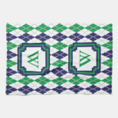 緑のアーガイル柄のな台所タオル キッチンタオル (横)