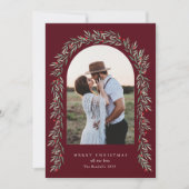 緑のアーチスクリプトモダンフォトクリスマス シーズンカード (正面)