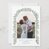 緑のアーチスクリプトモダンフォトクリスマス シーズンカード (正面)