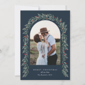 緑のアーチスクリプトモダンフォトクリスマス シーズンカード (正面)