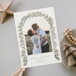 緑のアーチスクリプトモダンフォトクリスマス シーズンカード