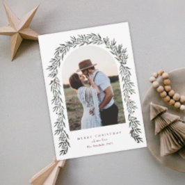 緑のアーチスクリプトモダンフォトクリスマス シーズンカード